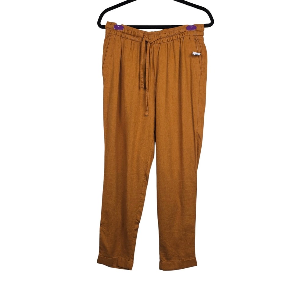 Old Navy Womens Tiger Eye Brown Linen Blend Straight Leg Pants Size S NWOT